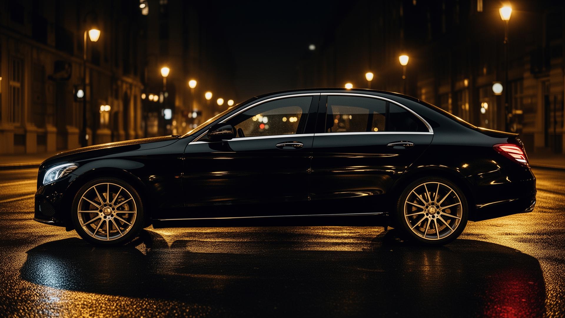 Black Mercedes C-Class at night